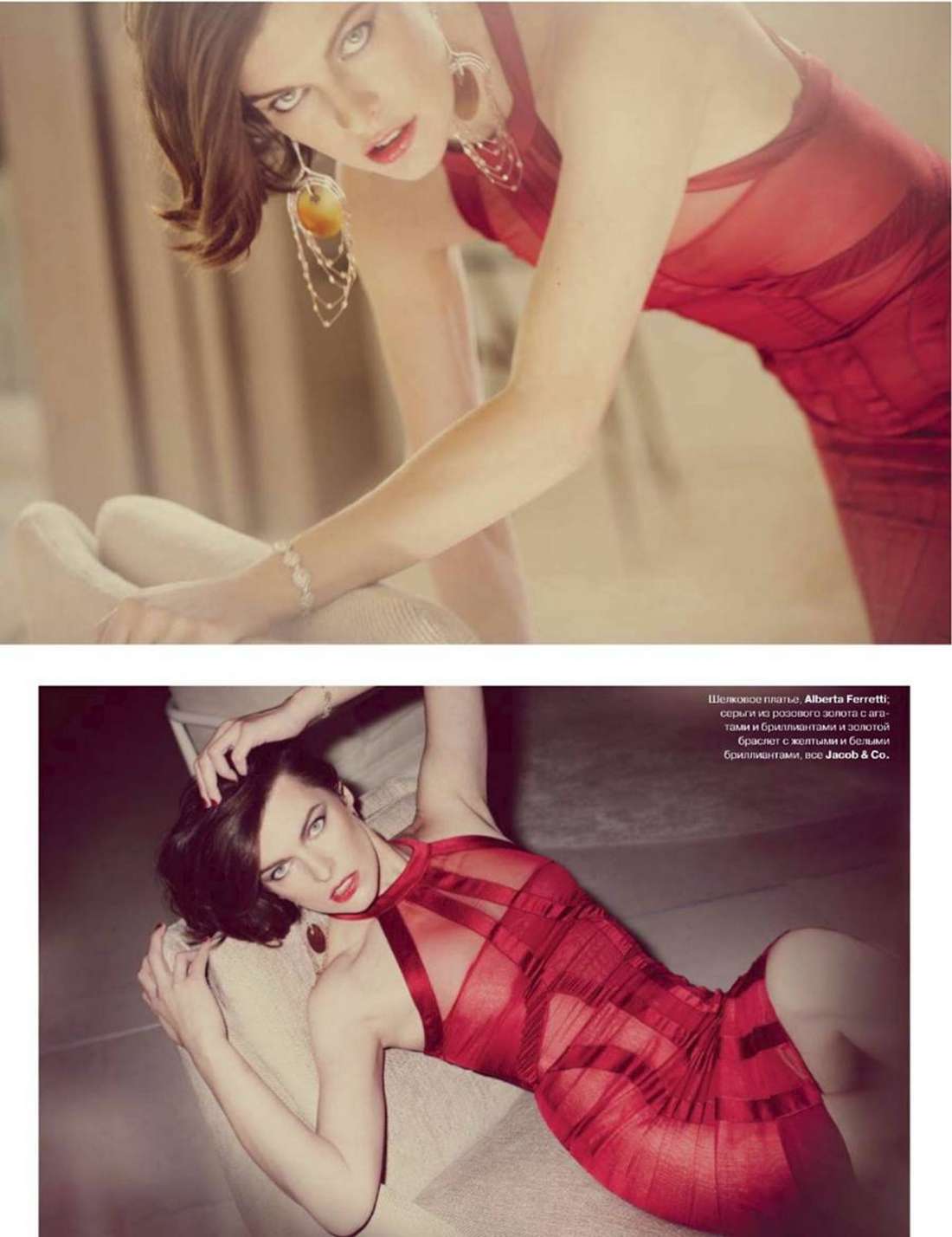 Milla Jovovich in red for Tatler Magazine